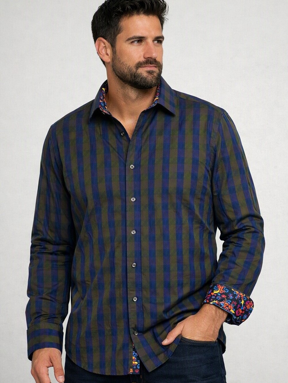 Robert Graham Shirt Button Down Mens 2XL Flip Cuff Plaid Luxury Cotton Stripes